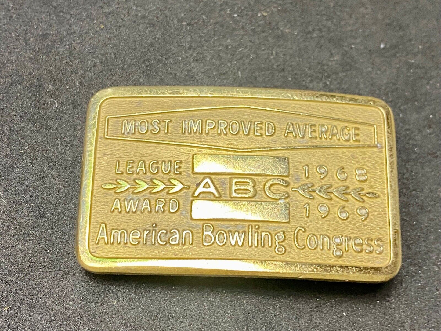60's American bowling congress - LAEGUE ABC Award most improved 2" belt buckle 