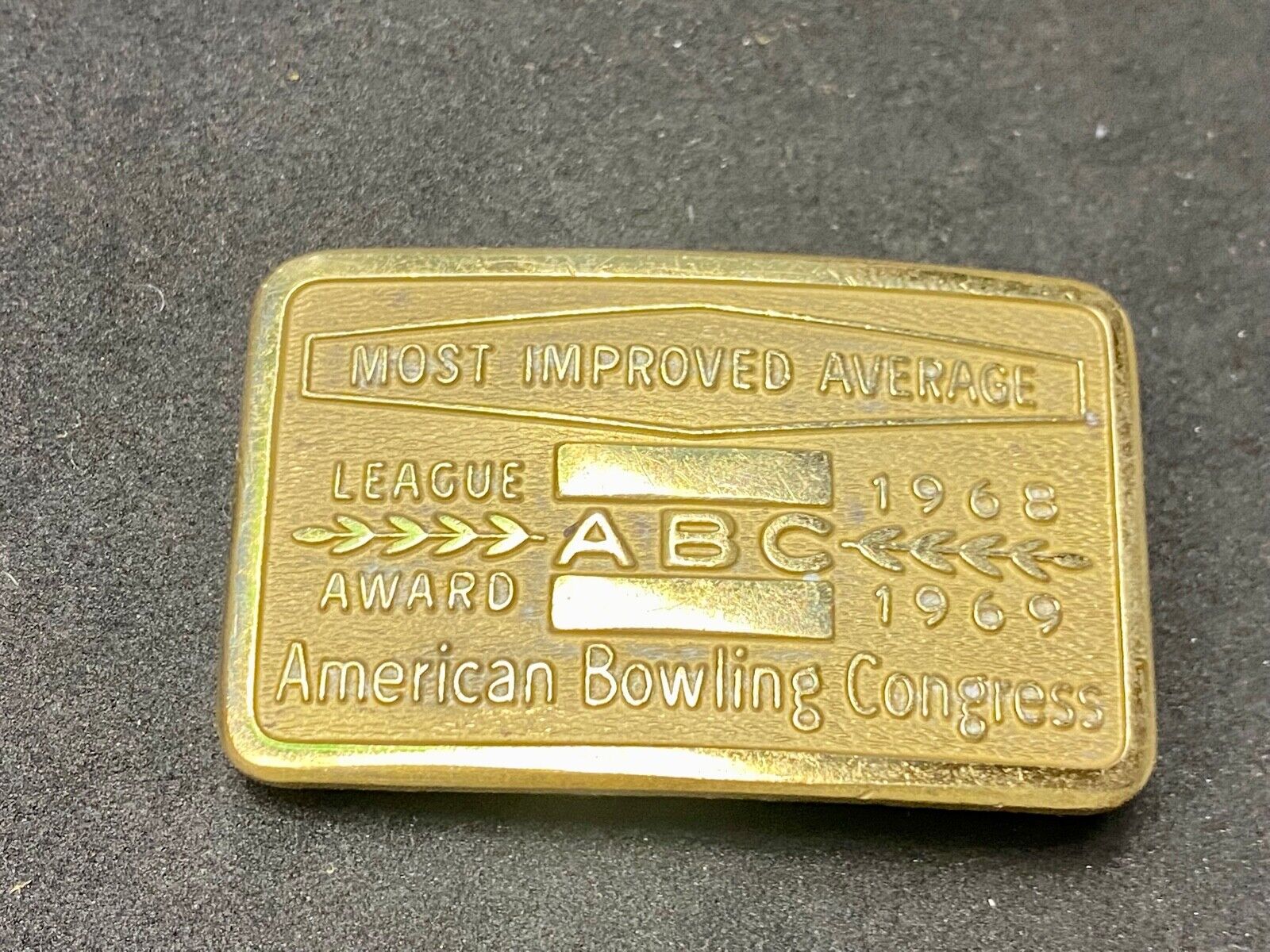60's American bowling congress - LAEGUE ABC Award most improved 2" belt buckle 