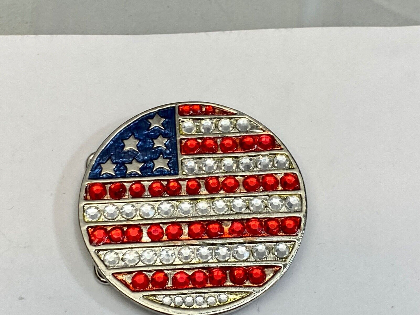 United States Of American Usa Flag Colors On Round Rhinestone Belt Buckle 