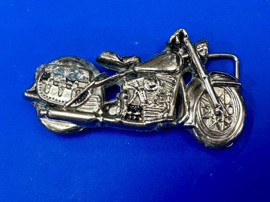 4" wide Figural Motorcycle W/ Saddle bag Silver color bikers belt buckle