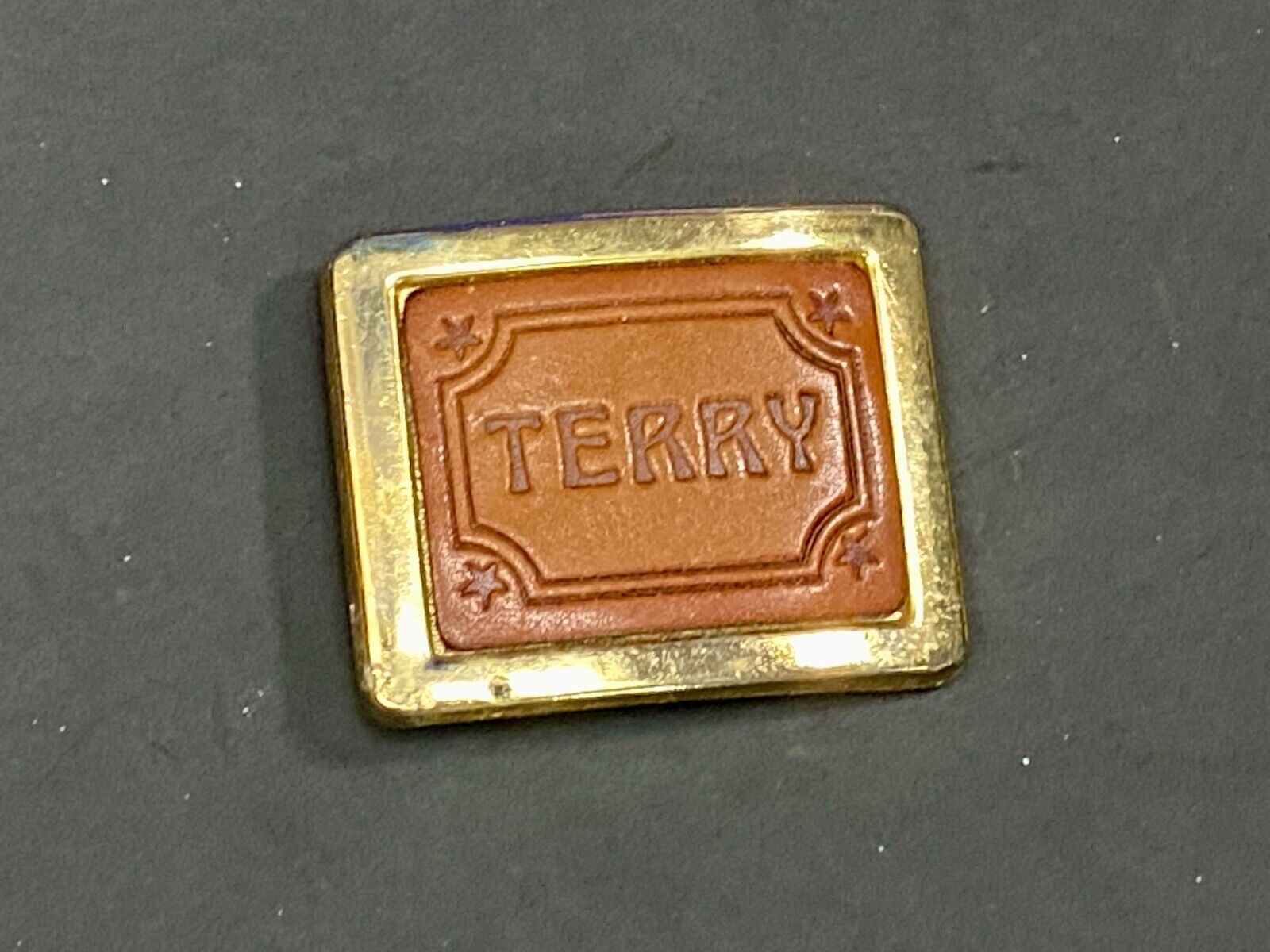 Vintage Leather Western Name Terry Belt Buckle 