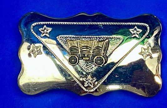 Vintage Chambers Covered Wagon Mixed Metal / Color Western Belt Buckle