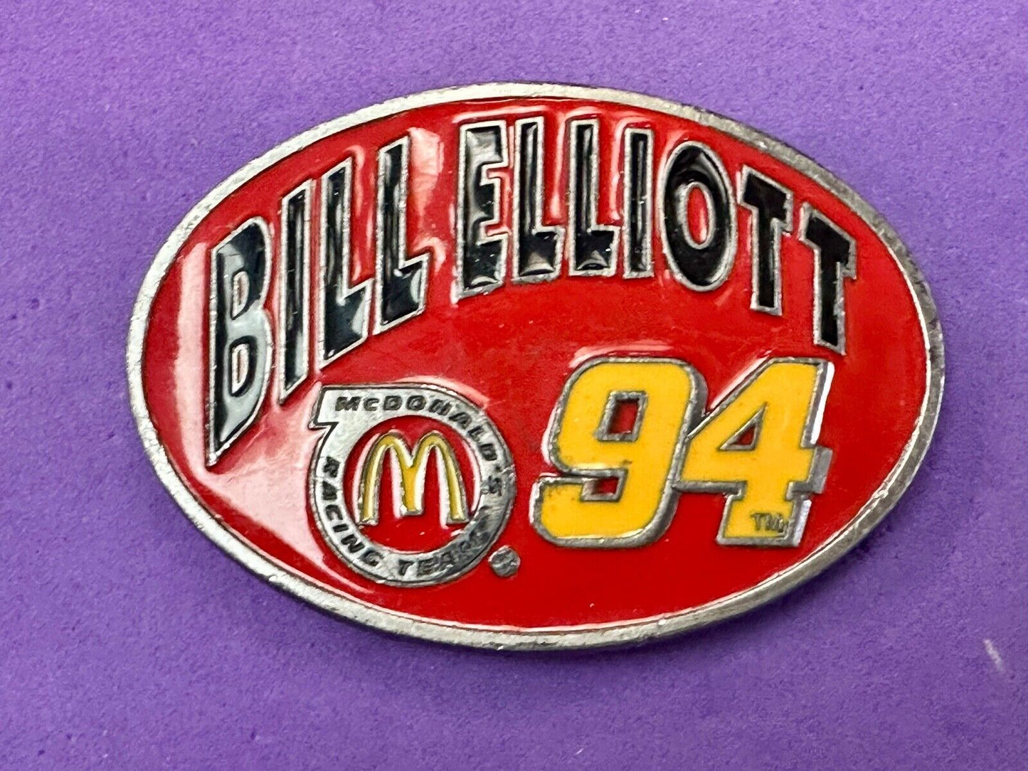 Bill Elliott #94 McDonald's car vintage Nascar race belt buckle N-28