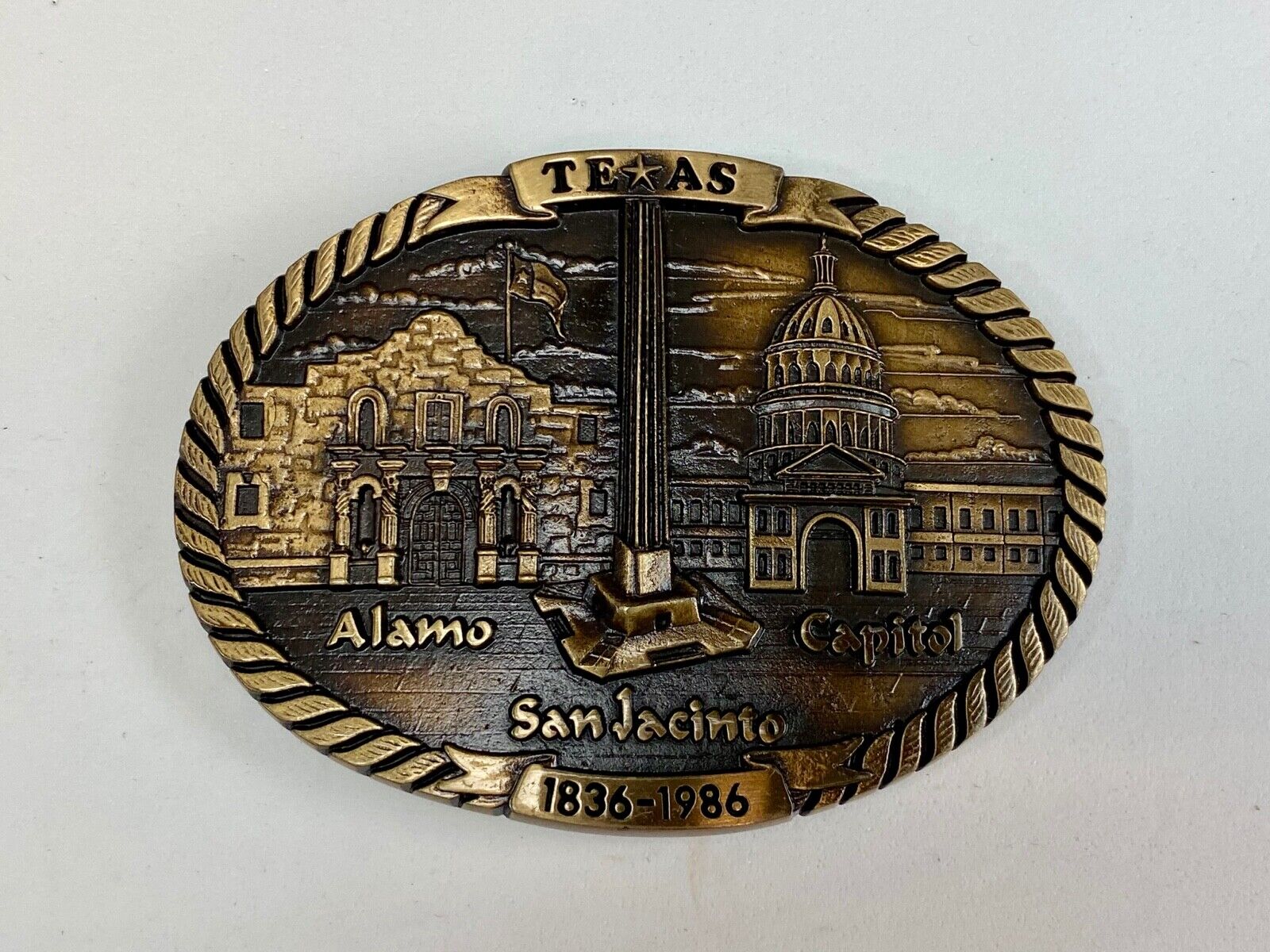 Vintage 1st edition TEXAS Sesquicentennial 1984 T.W. Baker Brass belt buckle 