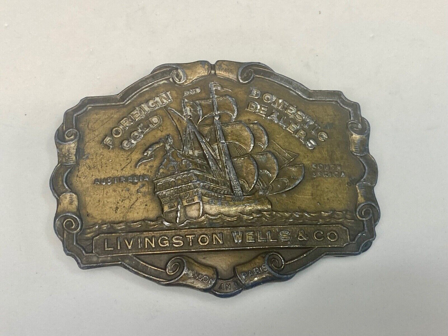 V-36 Livingston Wells & Co Foreign Domestic Gold Sailing Belt Buckle - Bergamot 