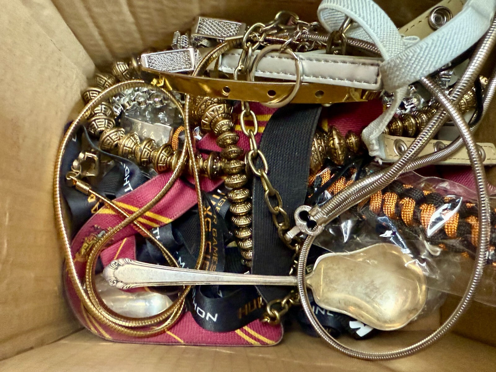 6.4 Pounds Mixed Junk Drawer Lot - Silverware Belts Bracelets Coins - Resale 