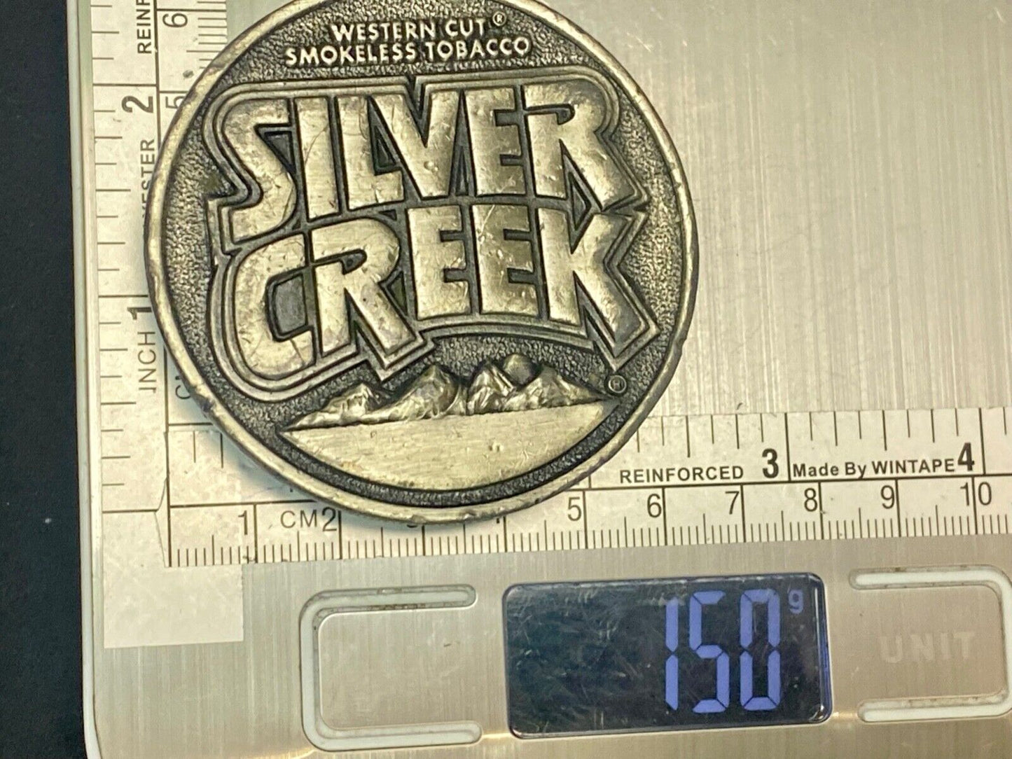 Vintage 1982 Western Cut Smokeless Tobacco Silver Creek Siskiyou Belt Buckle