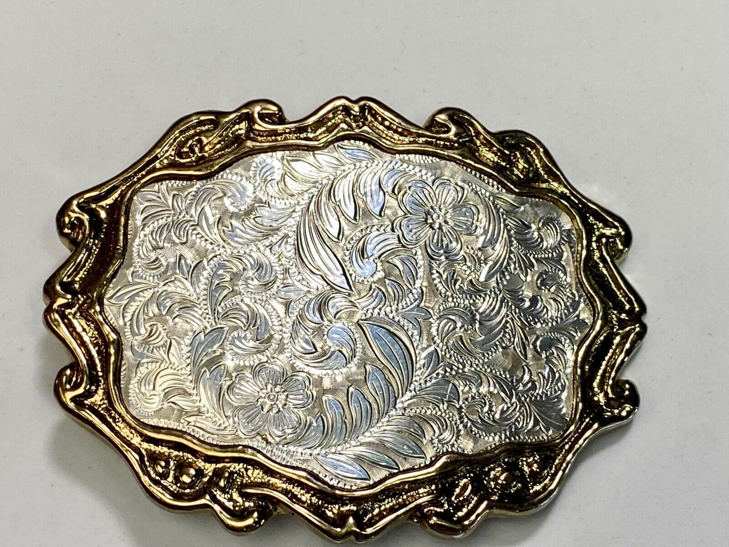 Unique Shape Western Belt Buckle Floral Design Western Cowboy Cowgirl Signed W