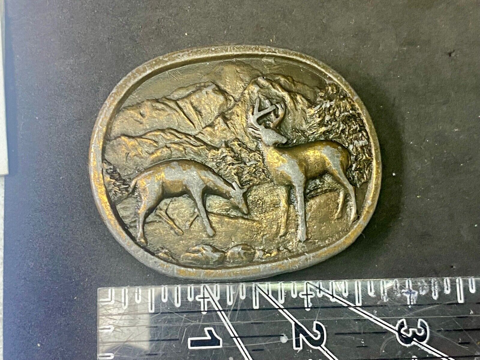 Two Deer Grazing In Nature Vintage Brass Tone Belt Buckle 