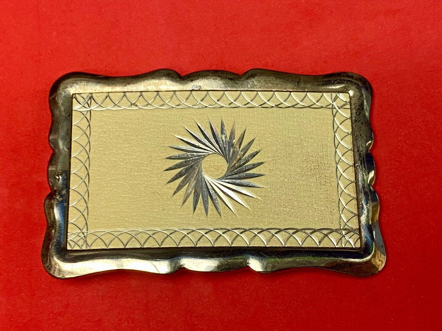 Vintage Etched Star Swirl Burst Pattern Western Rectangular Belt Buckle 
