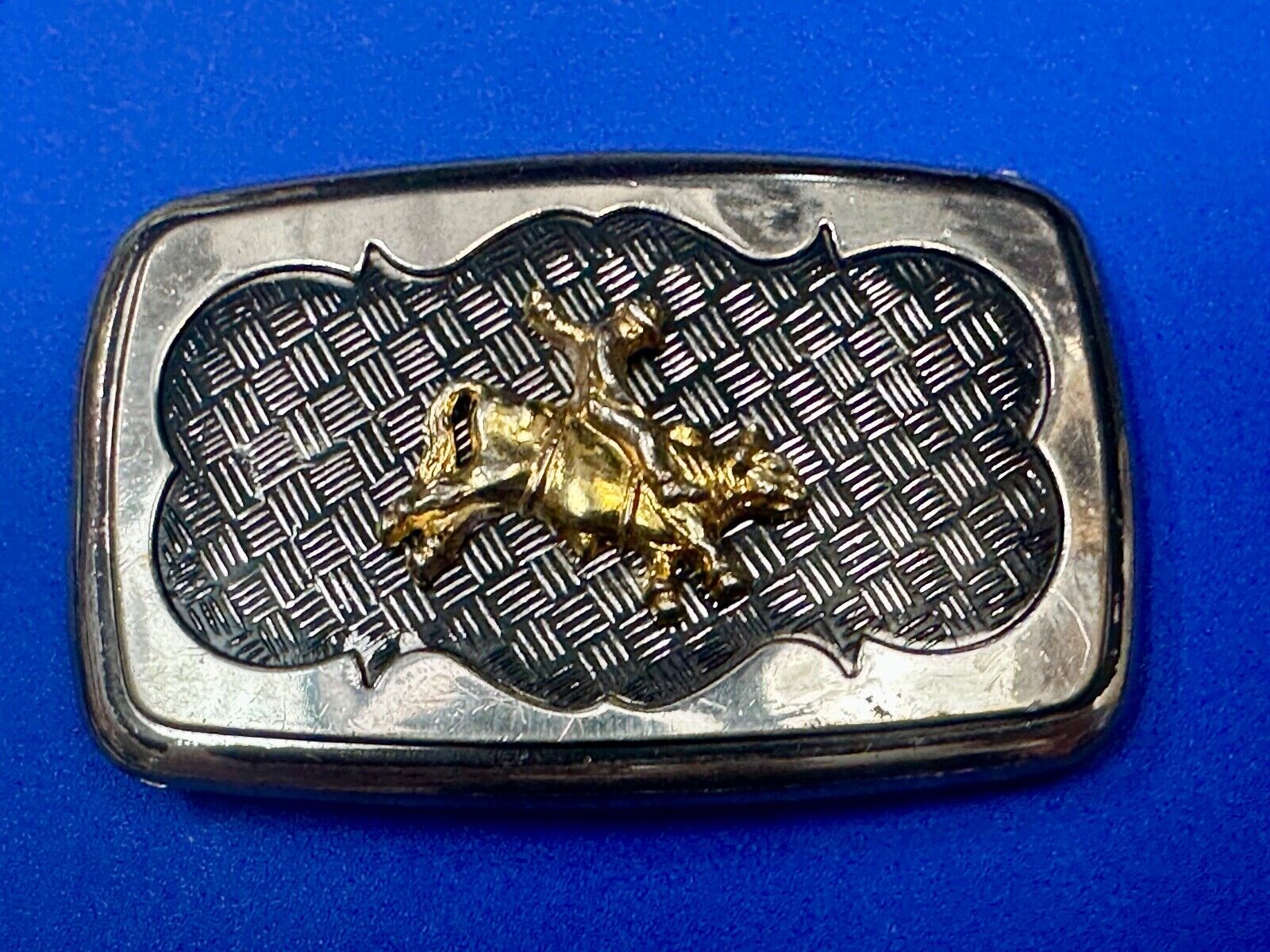 Vintage Cowboy Saddle Bronc western belt buckle with mesh background!