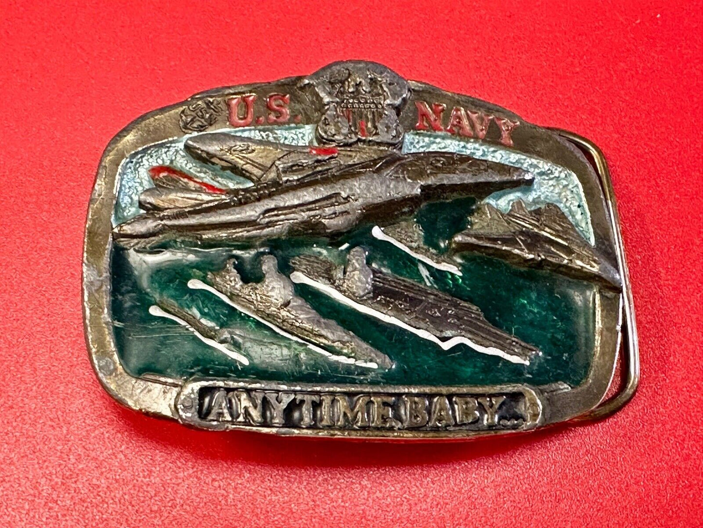 US Navy Anytime Baby 1983 Colorful Great American Belt Buckle