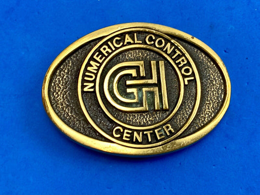 Vintage GH Numerical Control Center solid brass belt buckle by Blue Bayou 