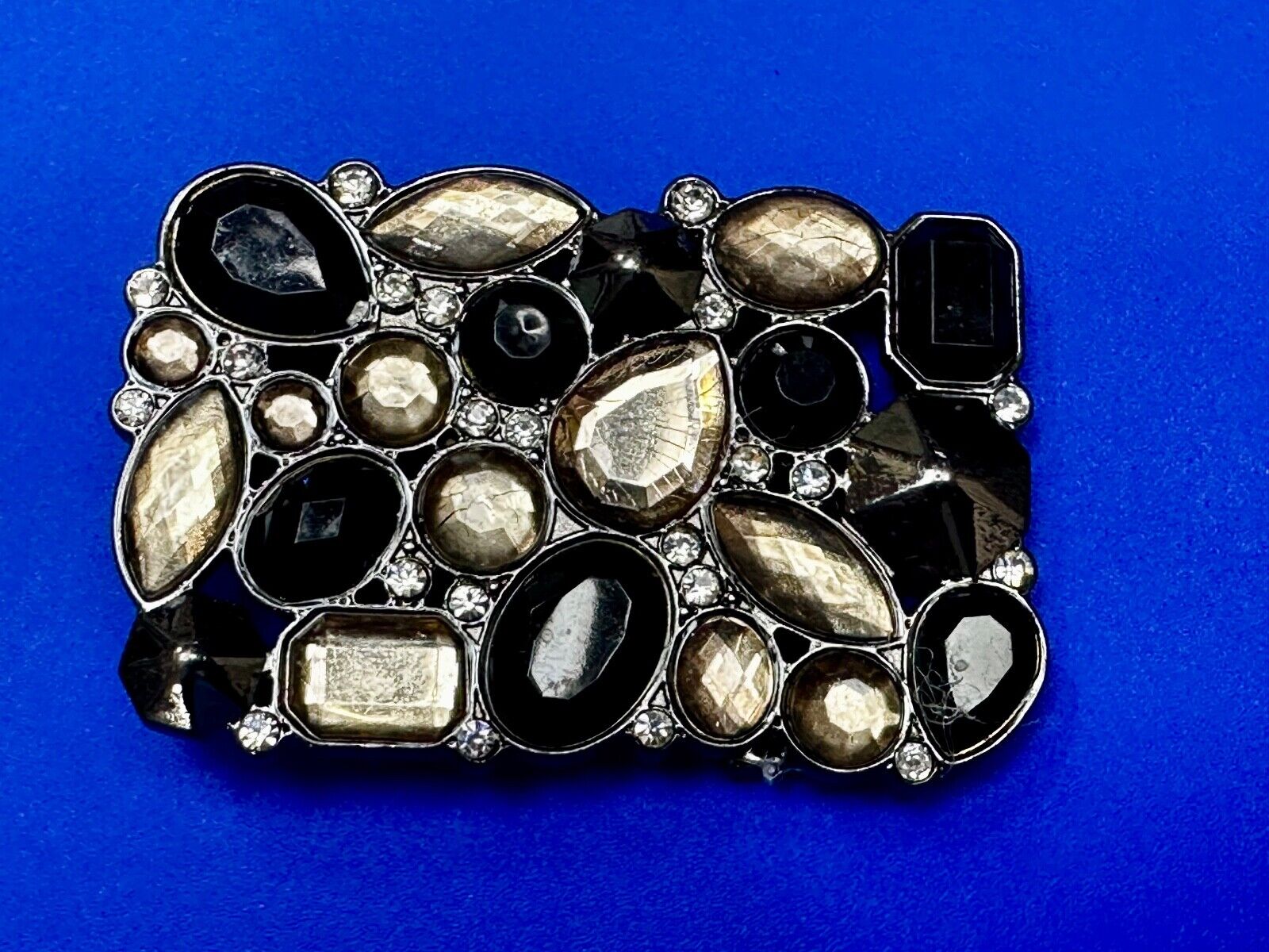 Black & Clear Rhinestone Studded Hippy Retro Vibe Scarf Belt Buckle Clip