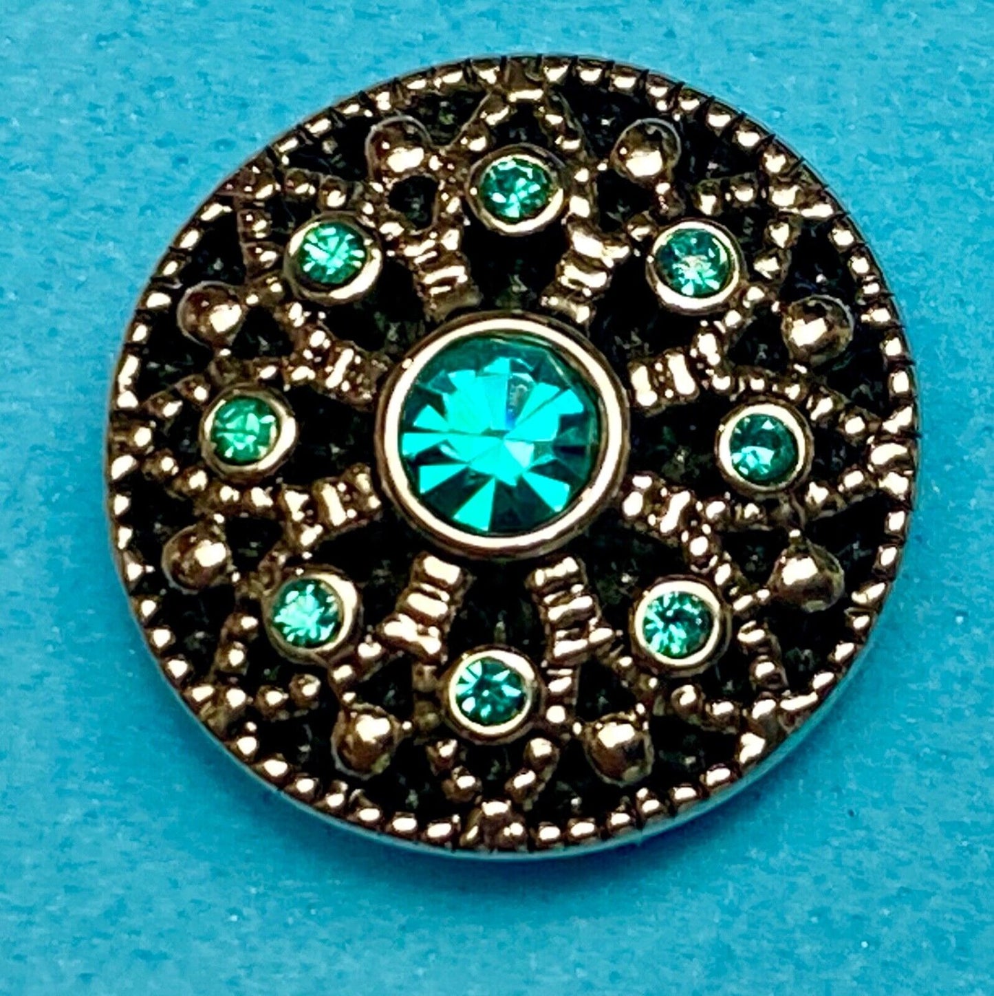 Turquoise blue color Rhinestone Accented 18mm silver tone Ginger Snaps