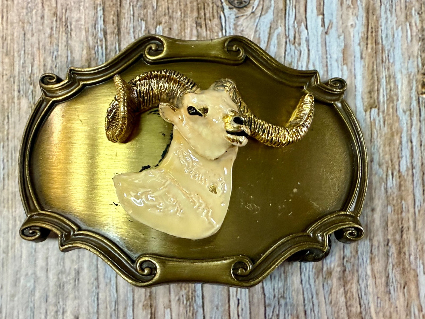 3D Big Horn Sheep Ram Head Mountain Goat Vintage 1978 Rain-Tree Belt Buckle