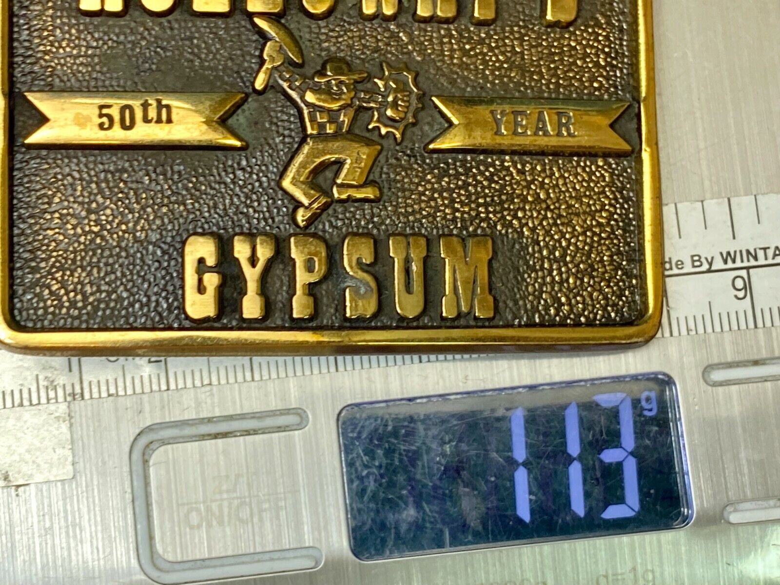 Vintage Holloways Gypsum Company Texas Solid Brass Bts Advertising  Belt Buckle