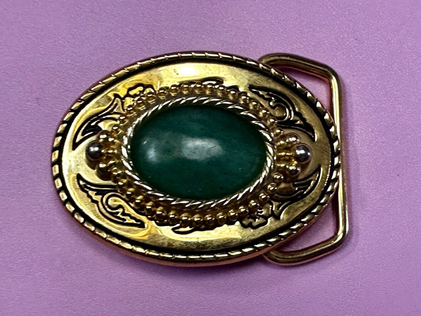 Aventurine Green Cabochon Cab Stone Centerpiece on Western Belt Buckle