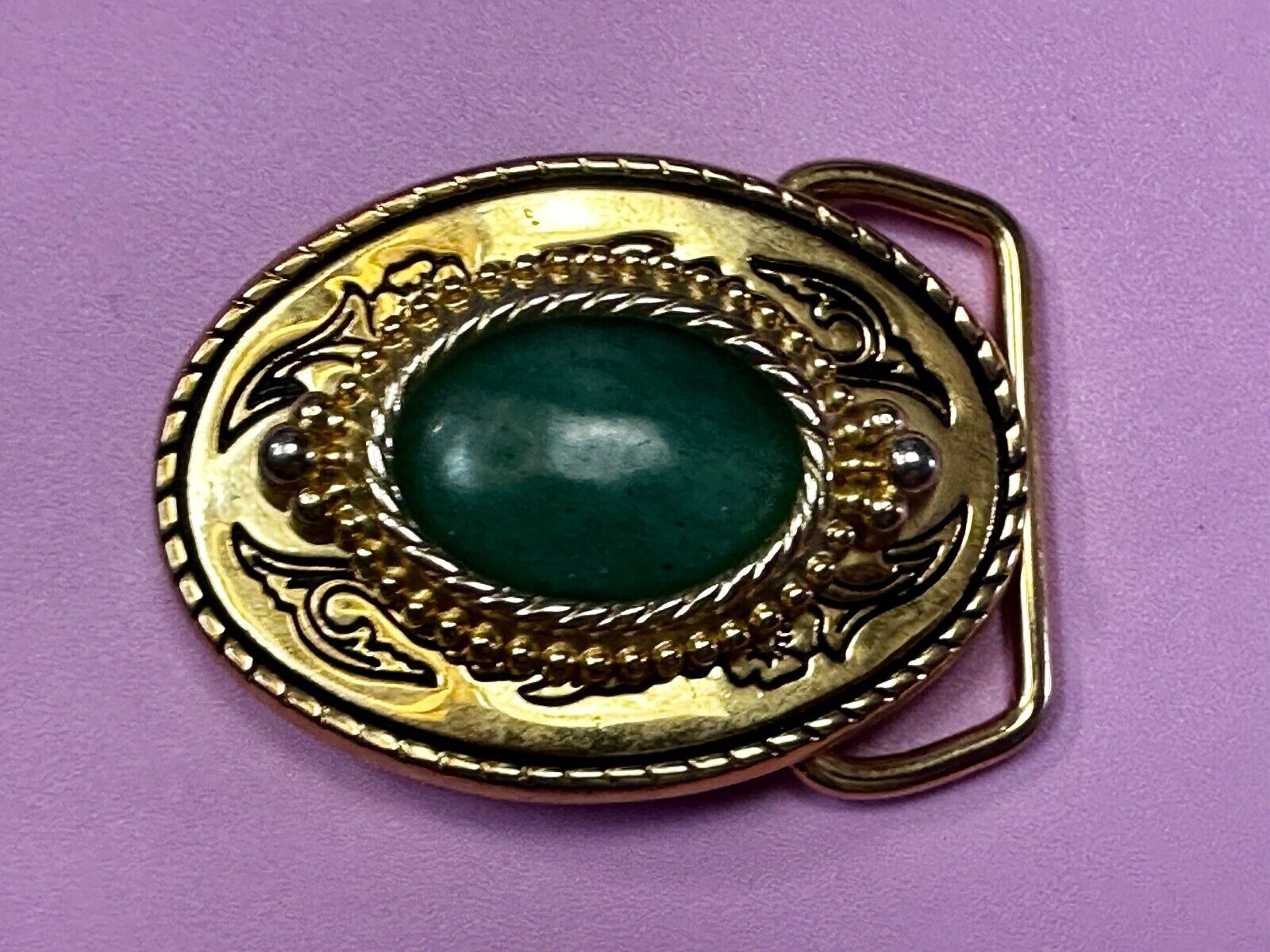 Aventurine Green Cabochon Cab Stone Centerpiece on Western Belt Buckle