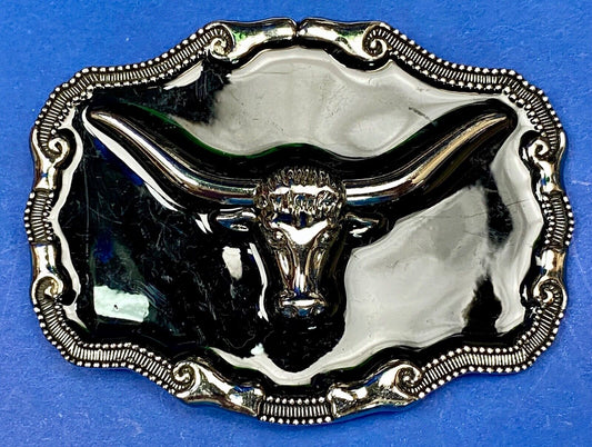 Black And Silver Color Texas Longhorn Bull Steer Western Framed Belt Buckle