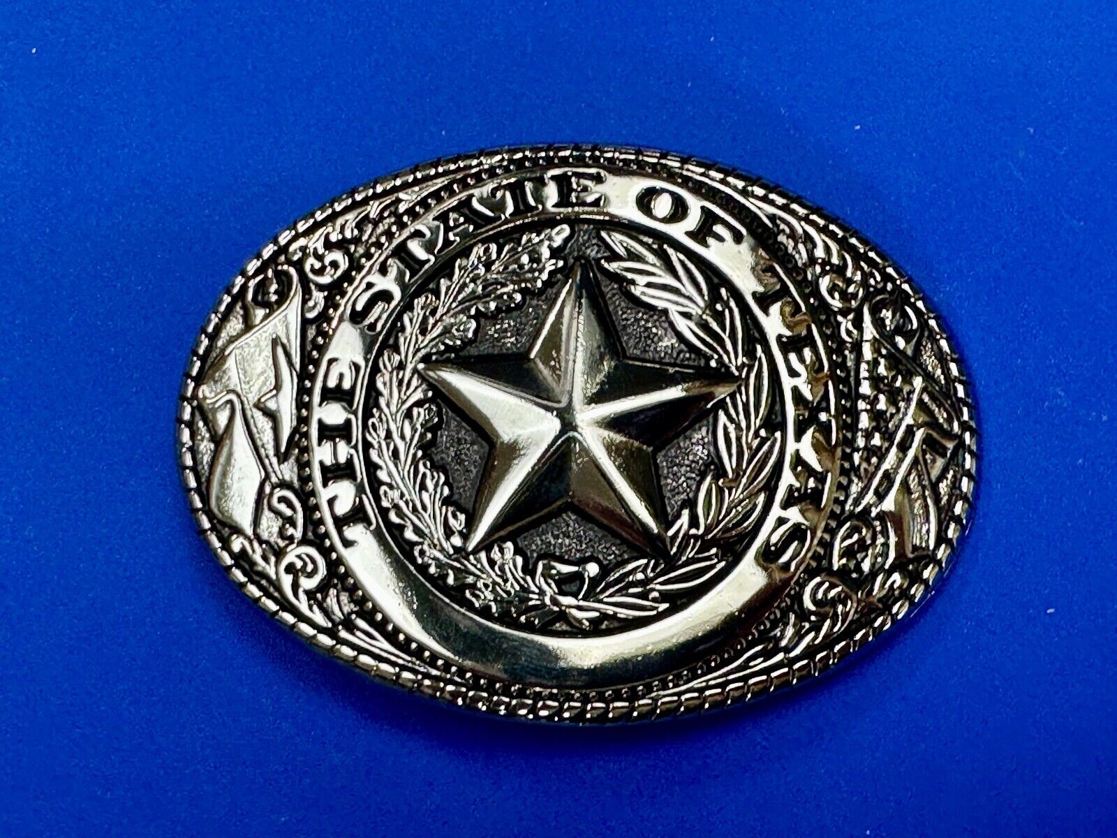 The Great State of Texas - Lone Star Flags seal silver & black color belt buckle
