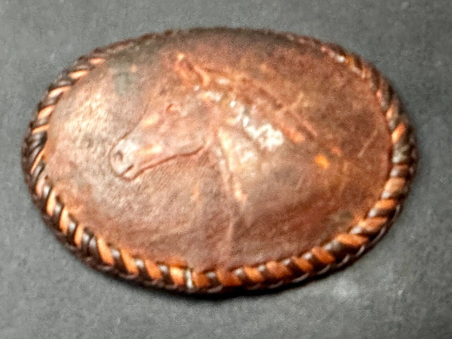 Vintage Horse Head On Brown Leather Belt Buckle to restore!