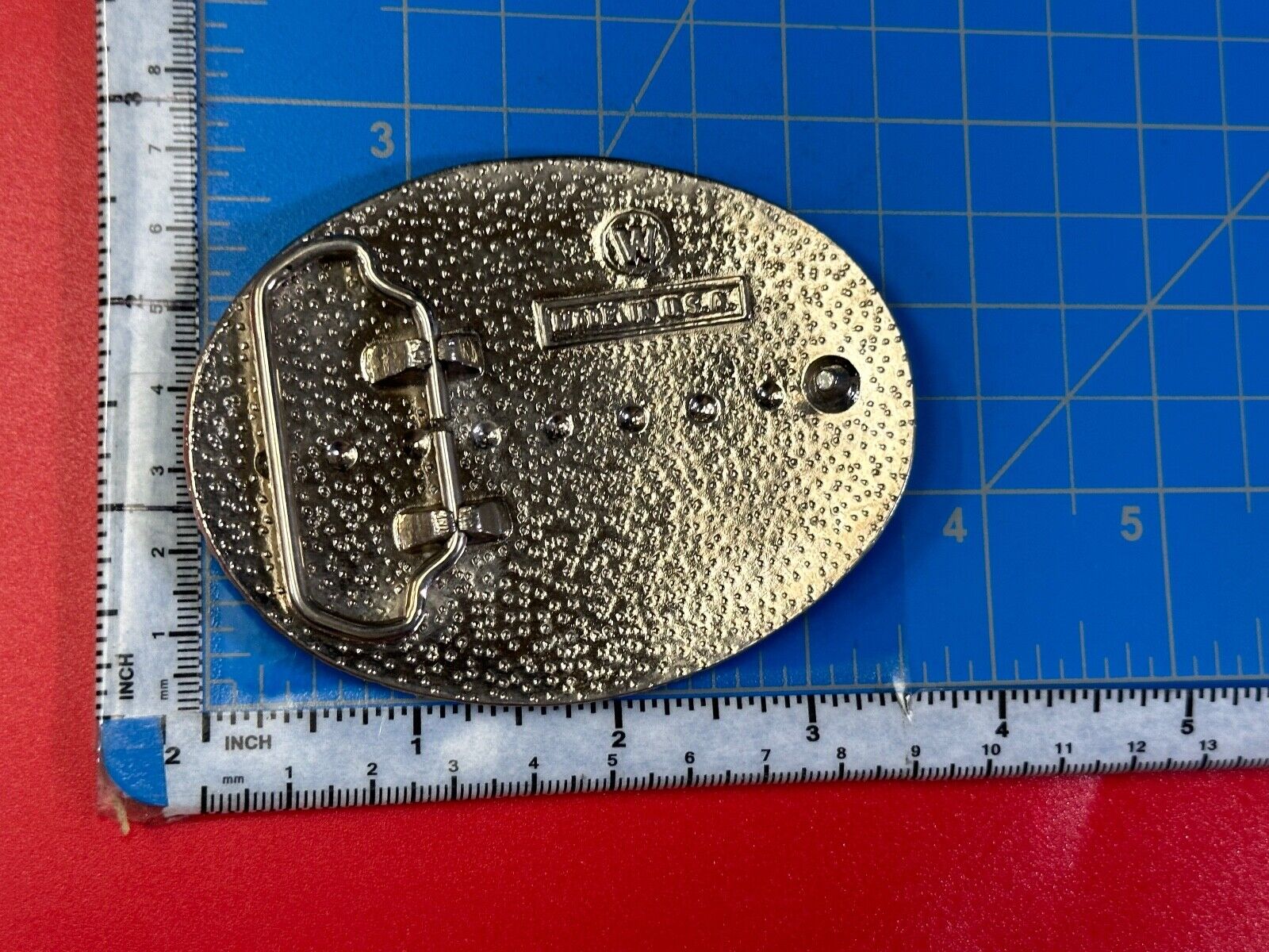 American Bald Eagle Bust profile, silver tone Etched belt buckle W Makers Mark