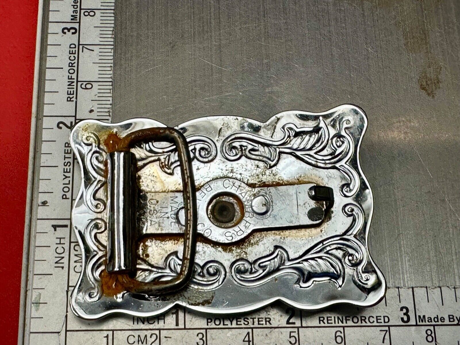 Vintage Chambers Horse head - two tone stamped rectangular belt buckle
