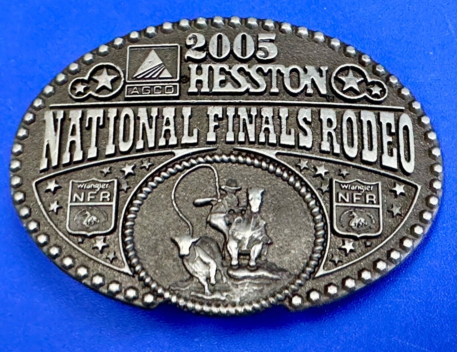 2005 youth Sized Hesston National Finals Rodeo Bull Riding Cowboys belt buckle 