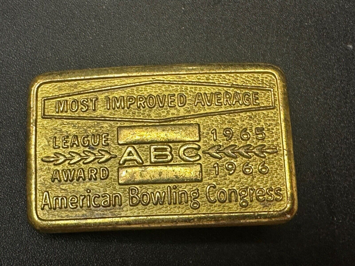 ABC Bowling League Award Trophy 1965 - 66 Belt Buckle RARE Most Improved Average