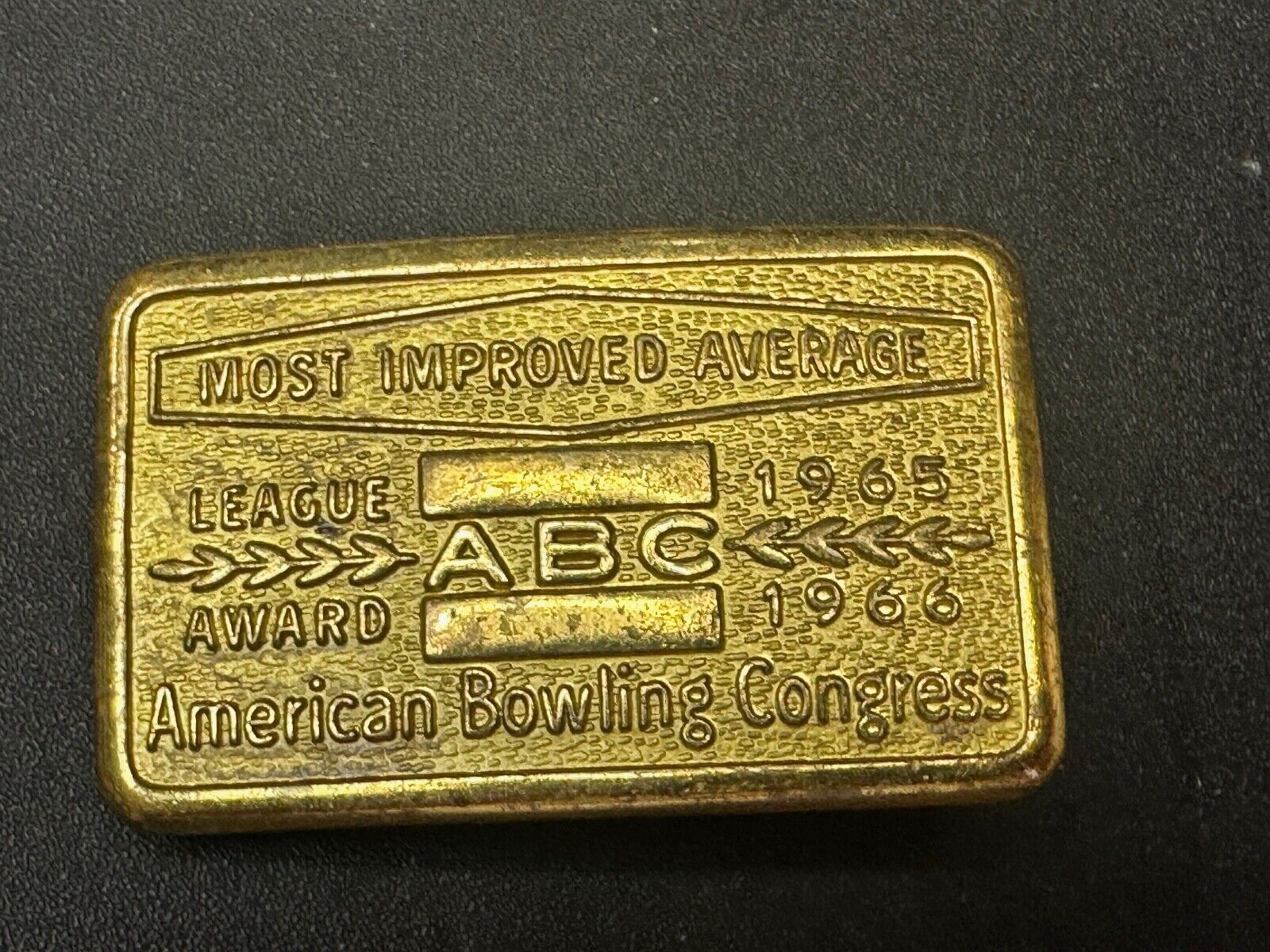 ABC Bowling League Award Trophy 1965 - 66 Belt Buckle RARE Most Improved Average
