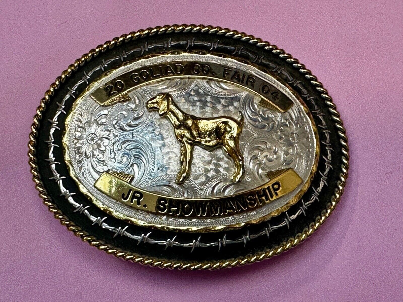 04 Goliad Co Fair Jr Showmanship Trophy Montana Silversmiths Numbed Belt Buckle