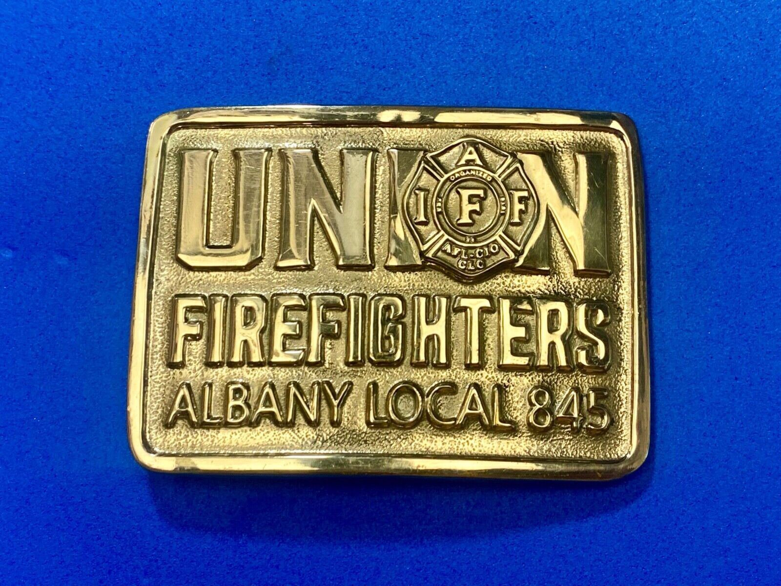 Union Firefighters - Albany Local 845 brass belt buckle by Creative Castings