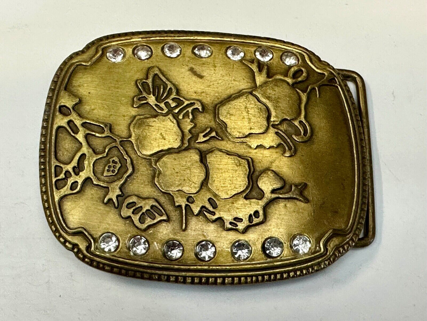 ABSTRACT Art - Butterfly tree?    Vintage Rhinestone accented Belt Buckle