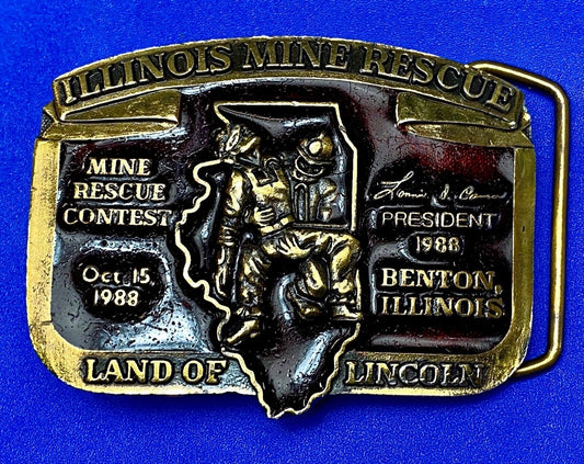 Vintage Illinois Mine Rescue, The land of Lincoln belt buckle  Stonebridge Press