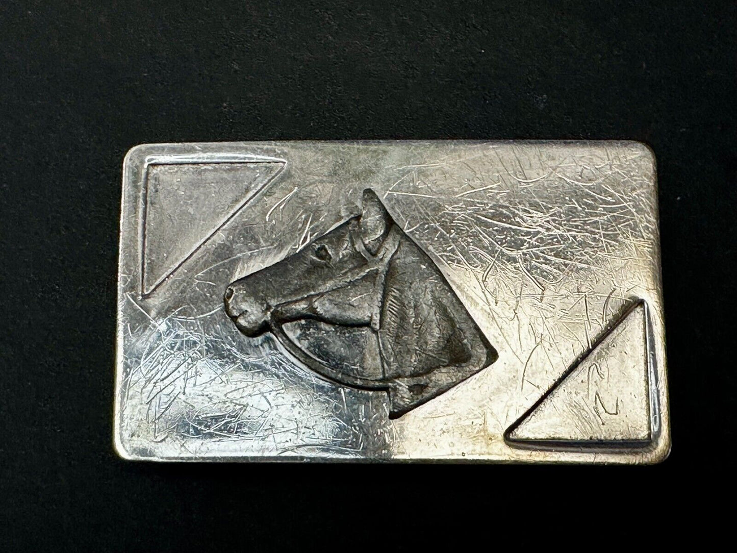 Vintage Horse Head on Nickel Silver Rectangular Belt Buckle