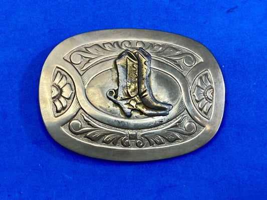 Vintage Cowboy Boots Centered On Western Belt Buckle By Chambers 