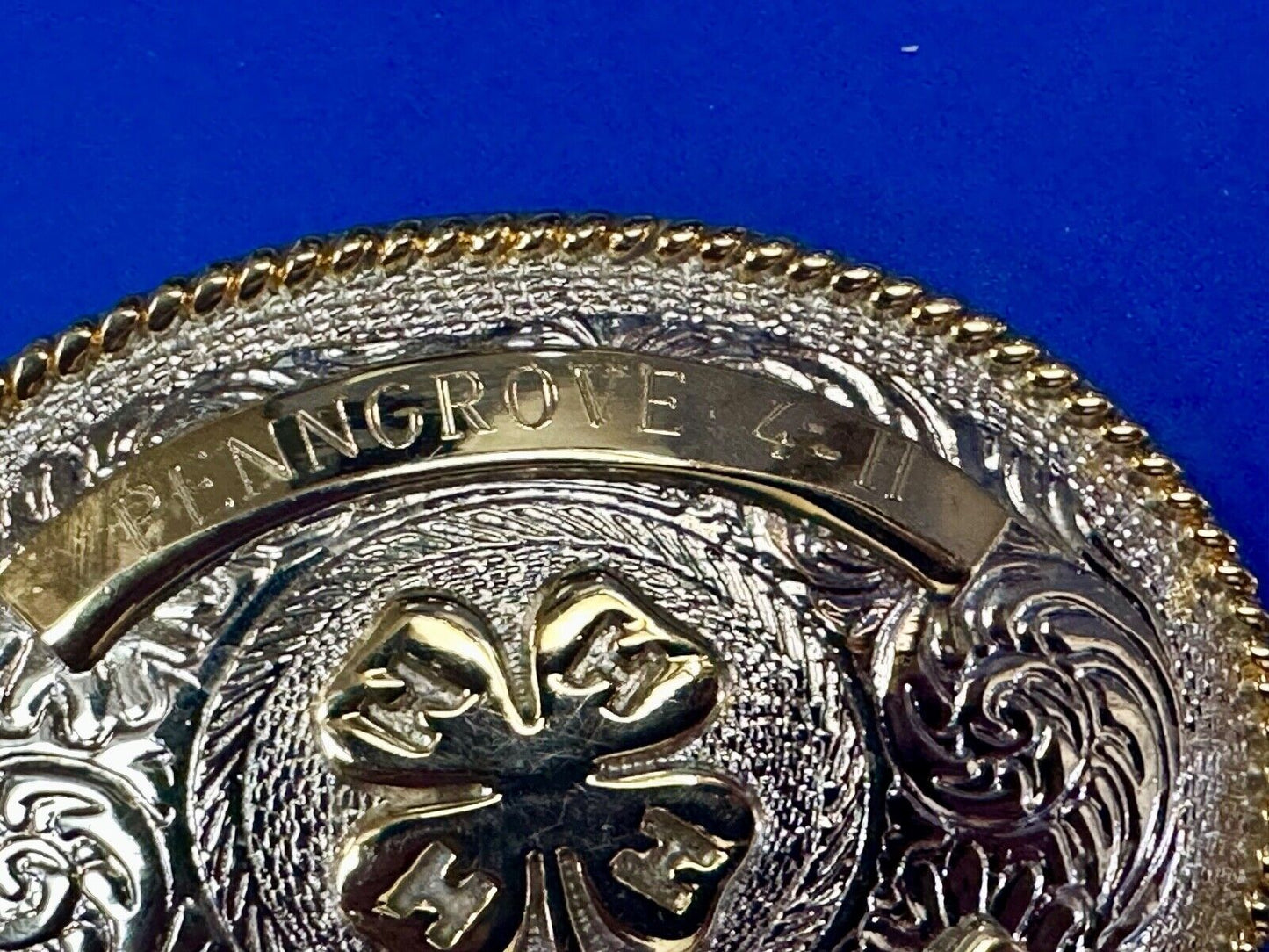4h emblem logo  Engraved trophy style 2012 western two tone belt buckle