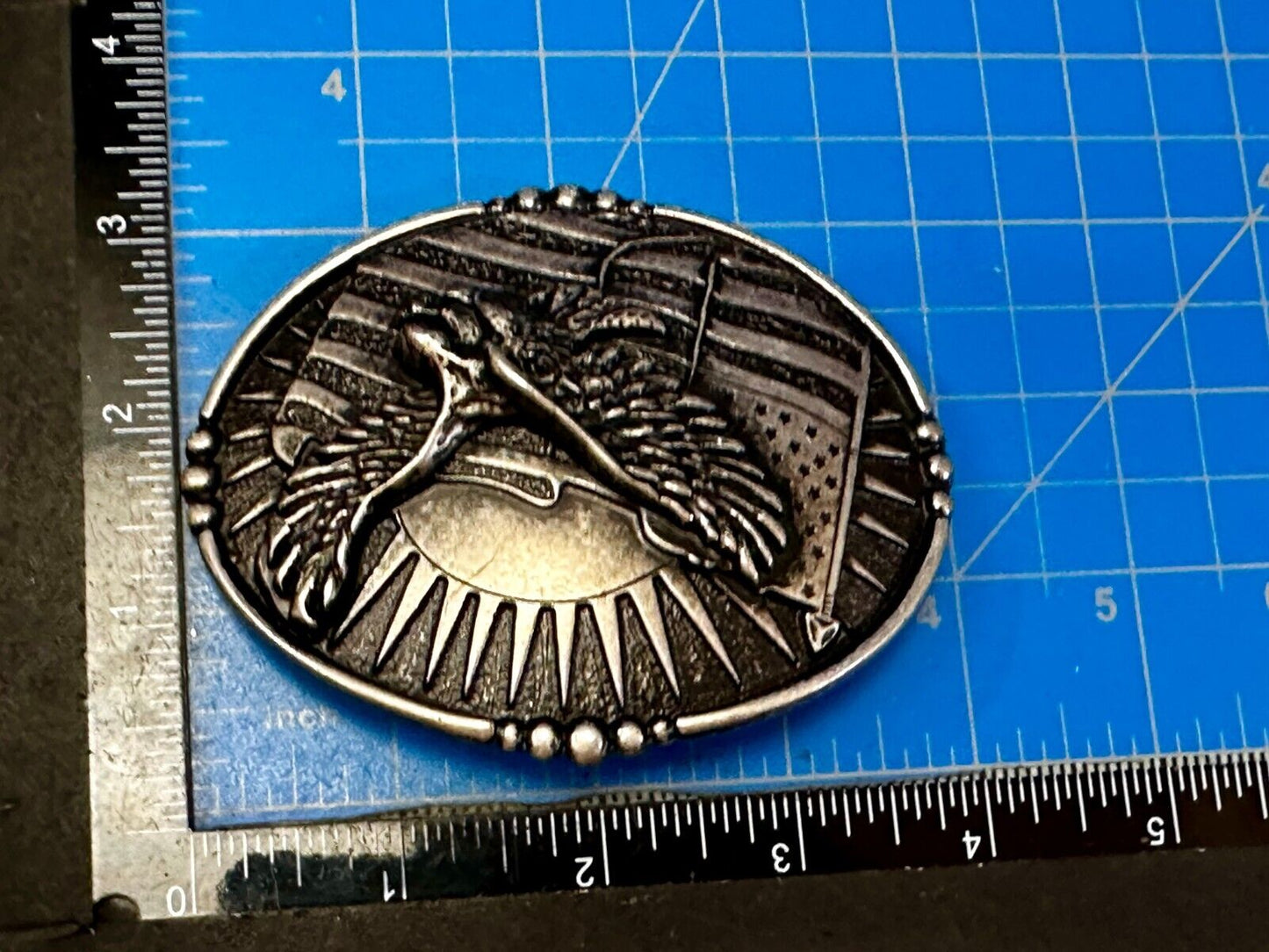 American Flying Eagle Flag Stars Stripe Sun Silver Color Patriotic Belt Buckle