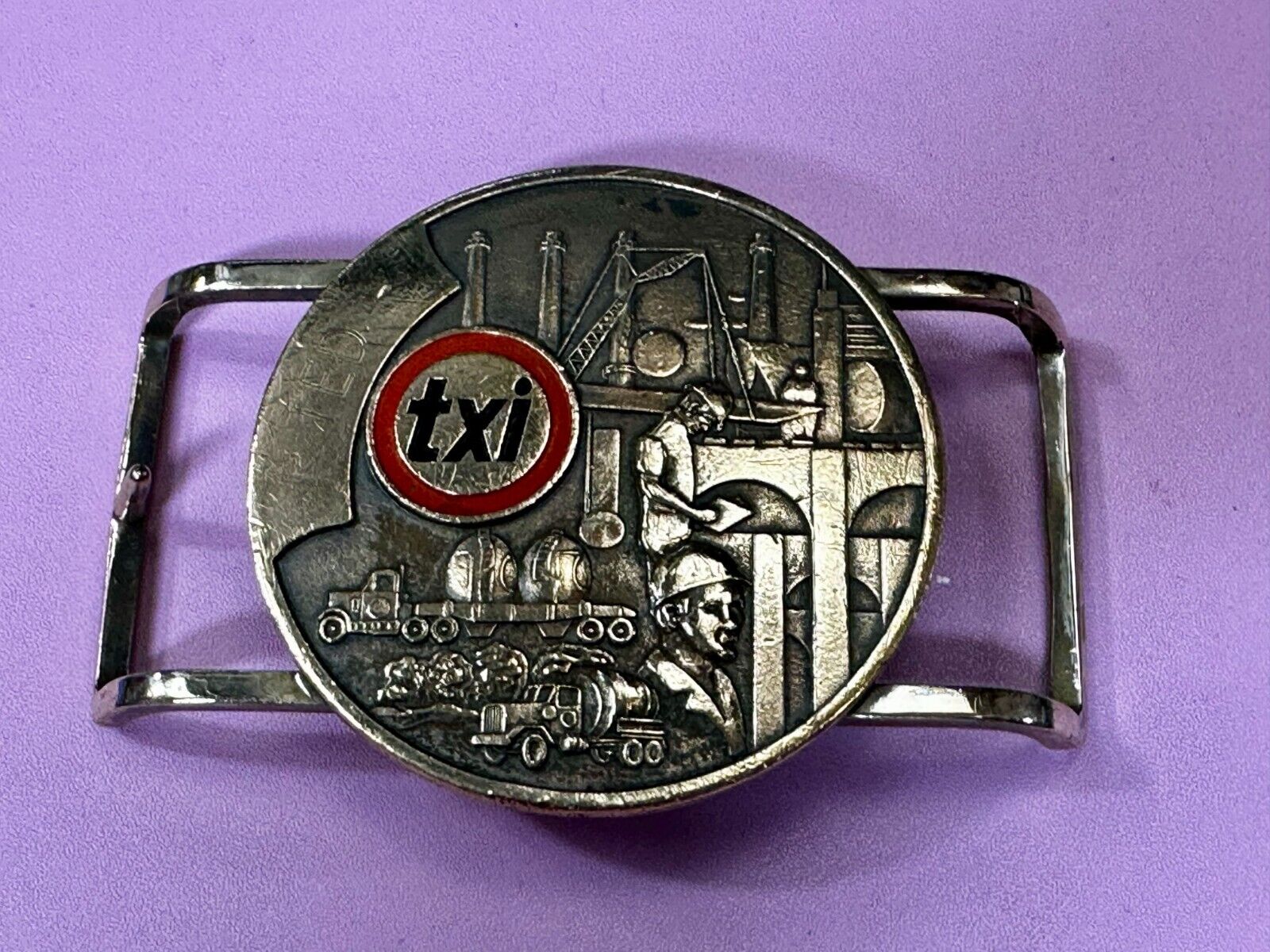 TXI Oil Rig Drilling Construction Company Vintage Belt Buckle by Jostens