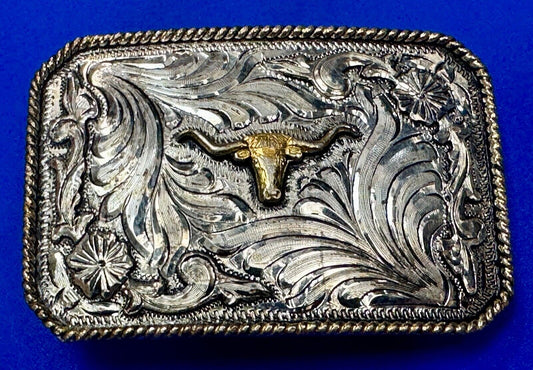 Texas Longhorn - Vintage Silver Strike Ornate Belt Buckle