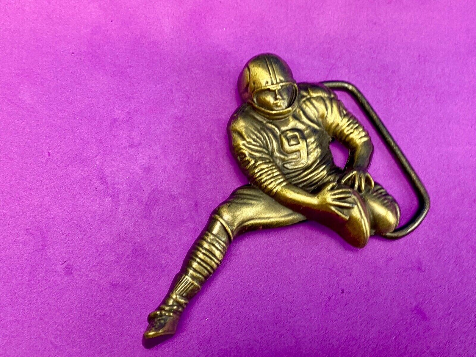 Vintage Football #9 Placeholder place holder player kicker figural belt buckle 