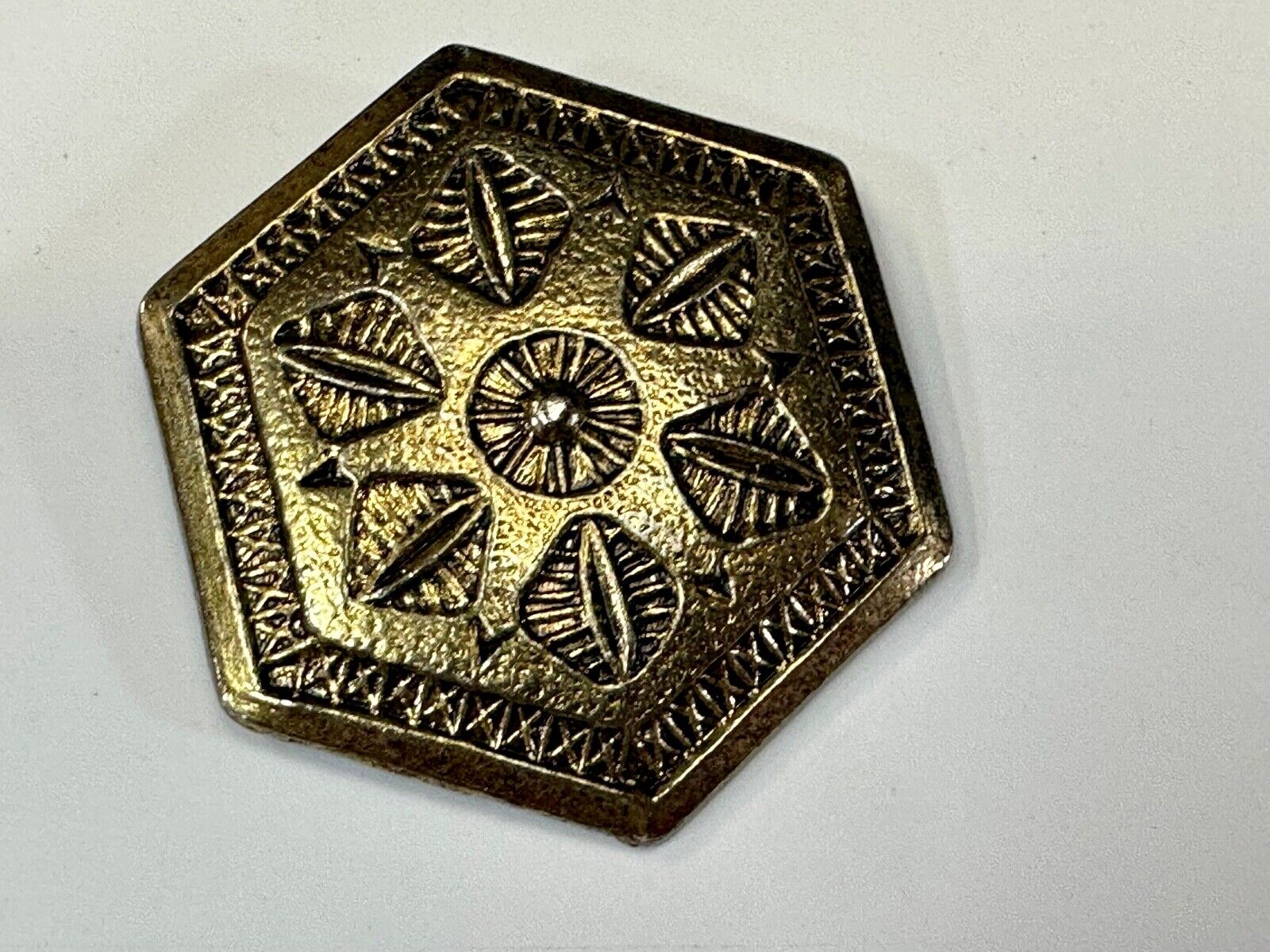 vintage Hexagon shaped gold tone belt buckle scarf slide