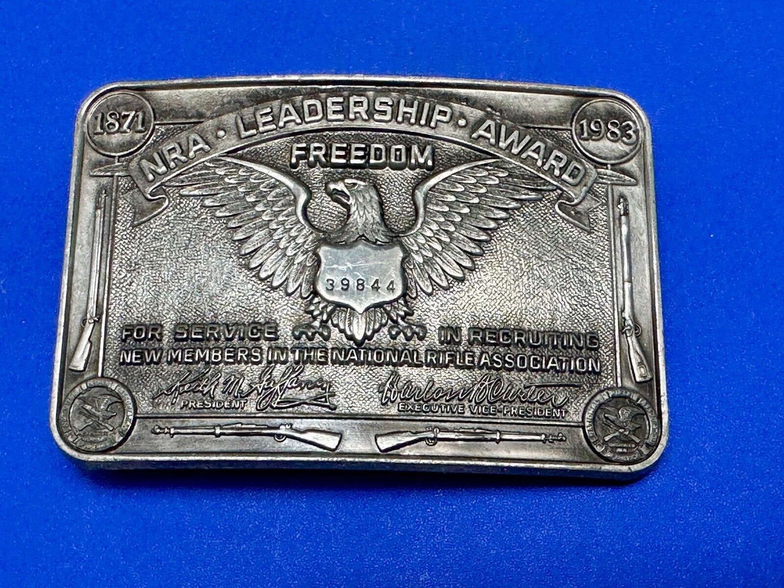 1871-1983 NRA Leadership Award Freedom Numbered Engraved Belt Buckle