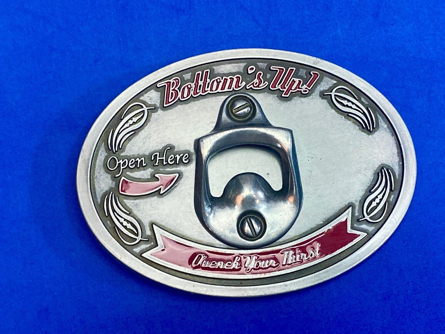 Vintage Bottle Opener Belt Buckle - Bottom's Up - Quench Your Thirst