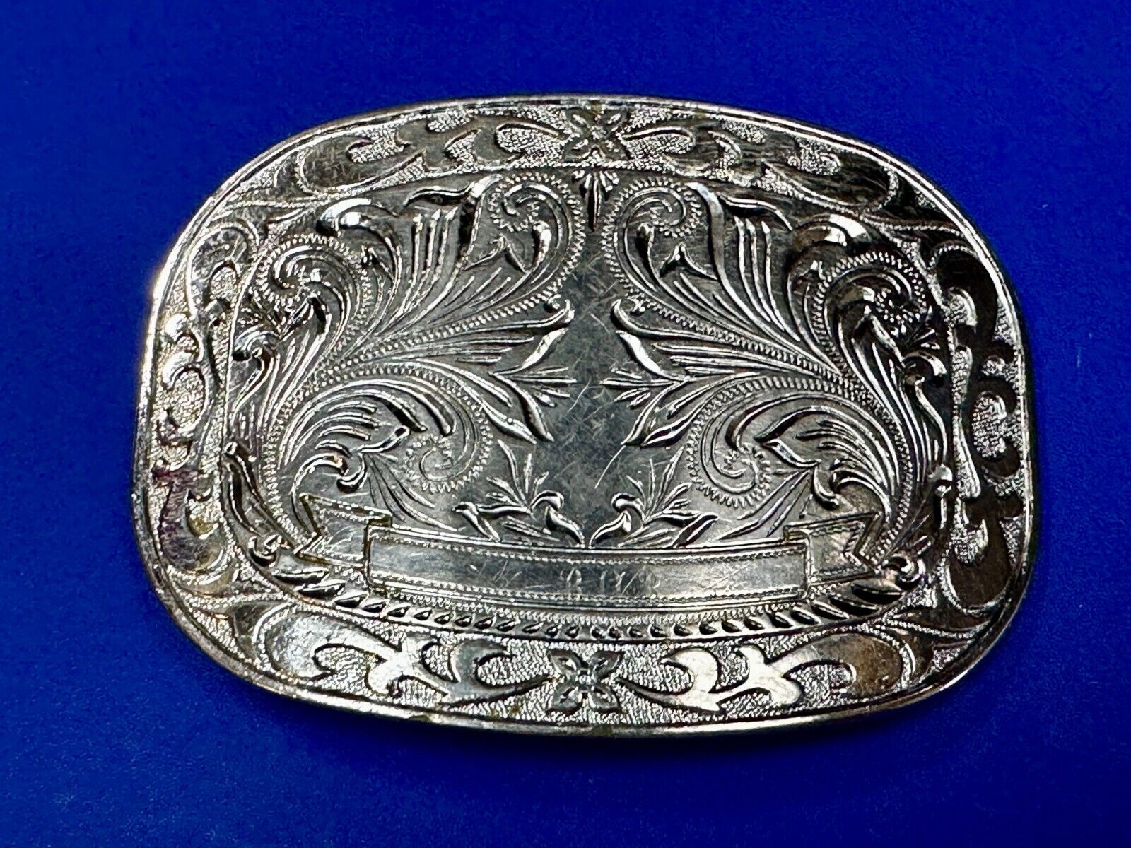 Vintage Award Ribbon Scroll  Western Flower Swirl Design Used Belt Buckle