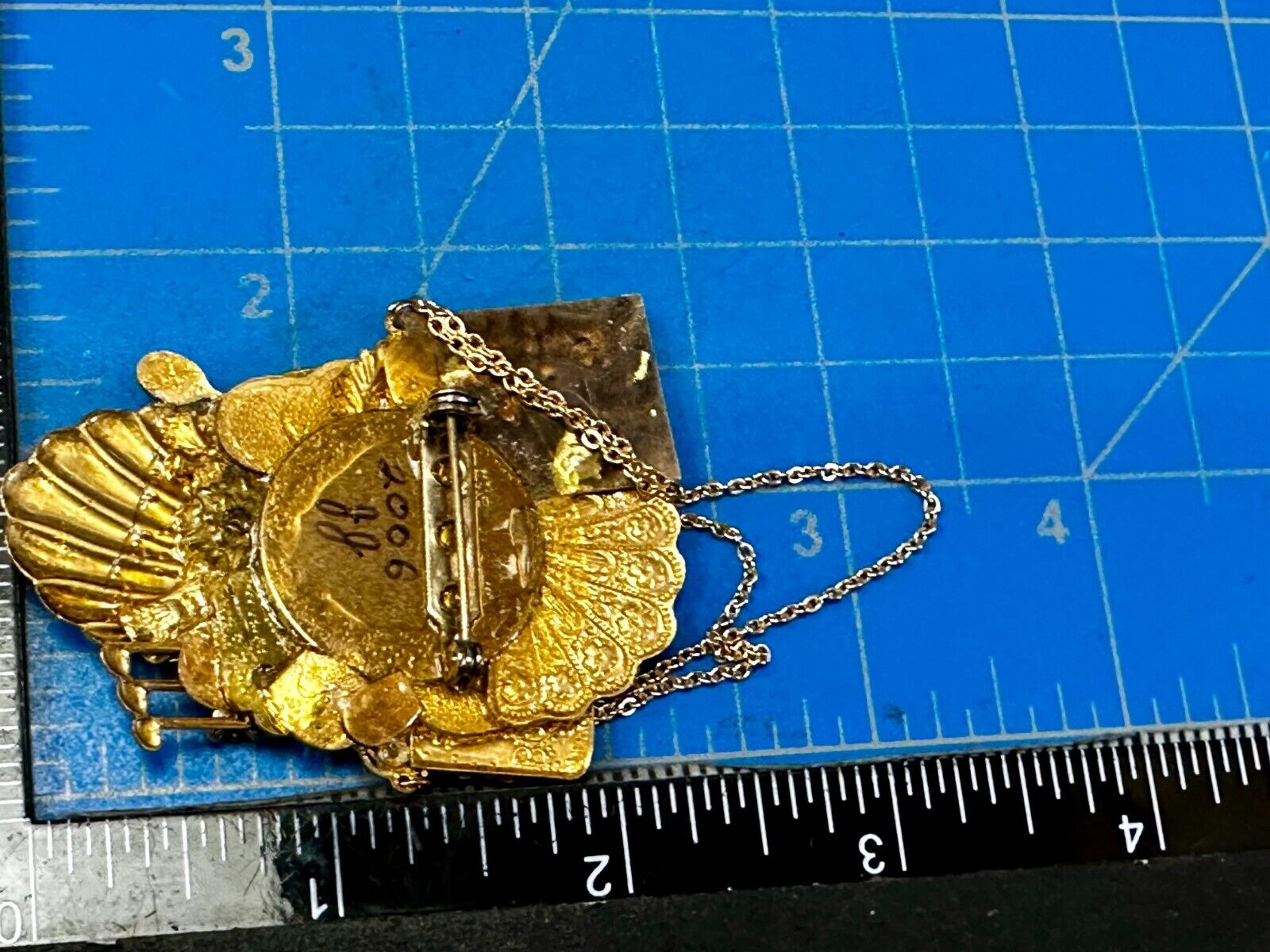 Teacher School Book My Garden Artisan Chain Charm Gold Tone Brooch Pin 2006
