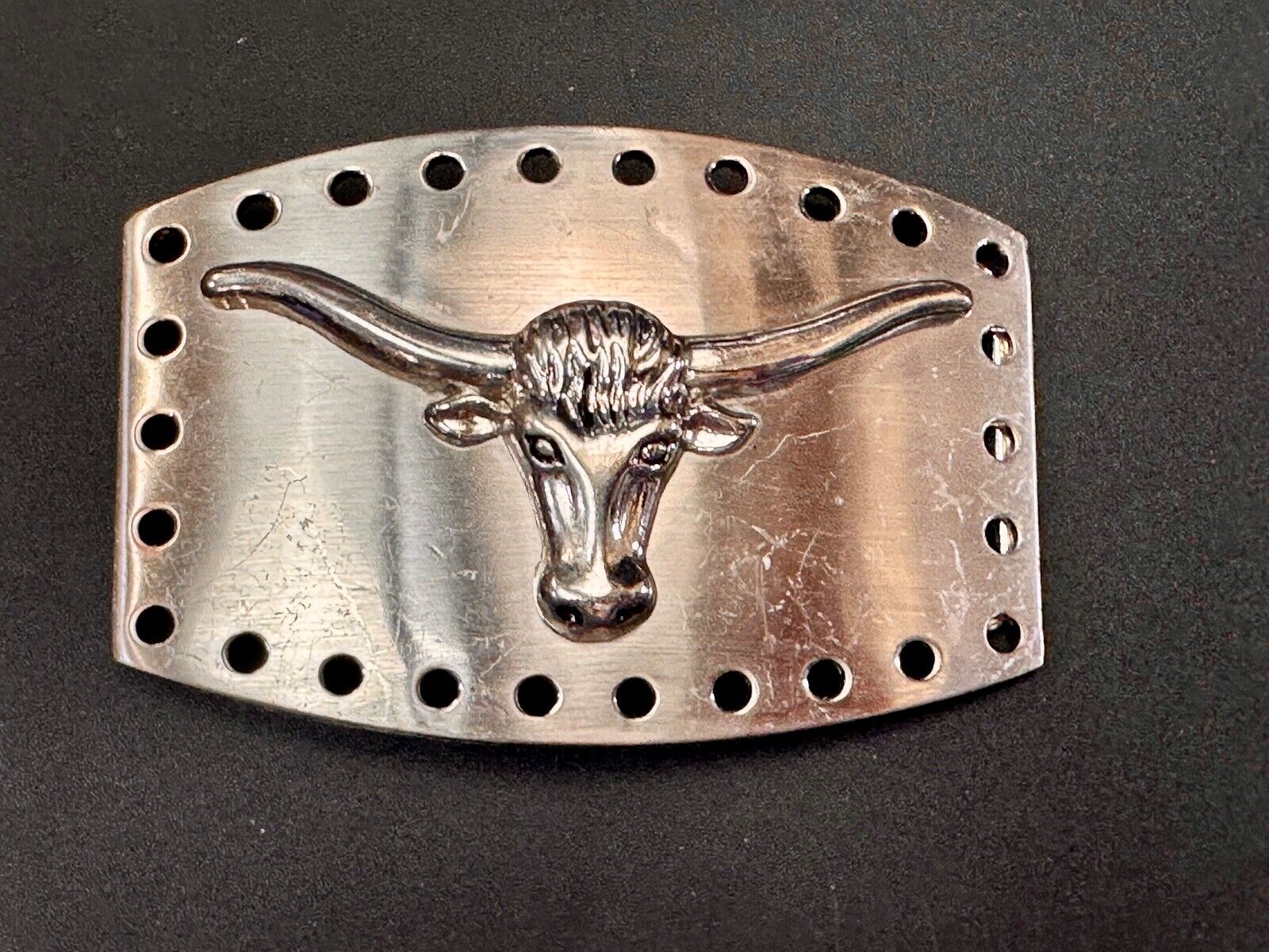 vintage Heavy large LONGHORN - Distinct hole boarder belt buckle