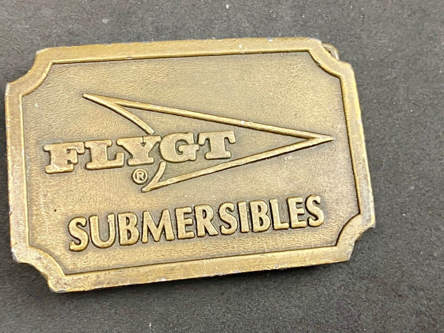Vintage FLYGT Submersibles belt buckle by Hitline Swedish company advertising 