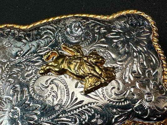 vintage Ivan Western two tone rodeo cowboys belt buckle